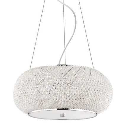 Ideal Lux - Kristallkrona med textilsladd PASHA 6xE14/40W/230V diameter 40 cm skinande krom
