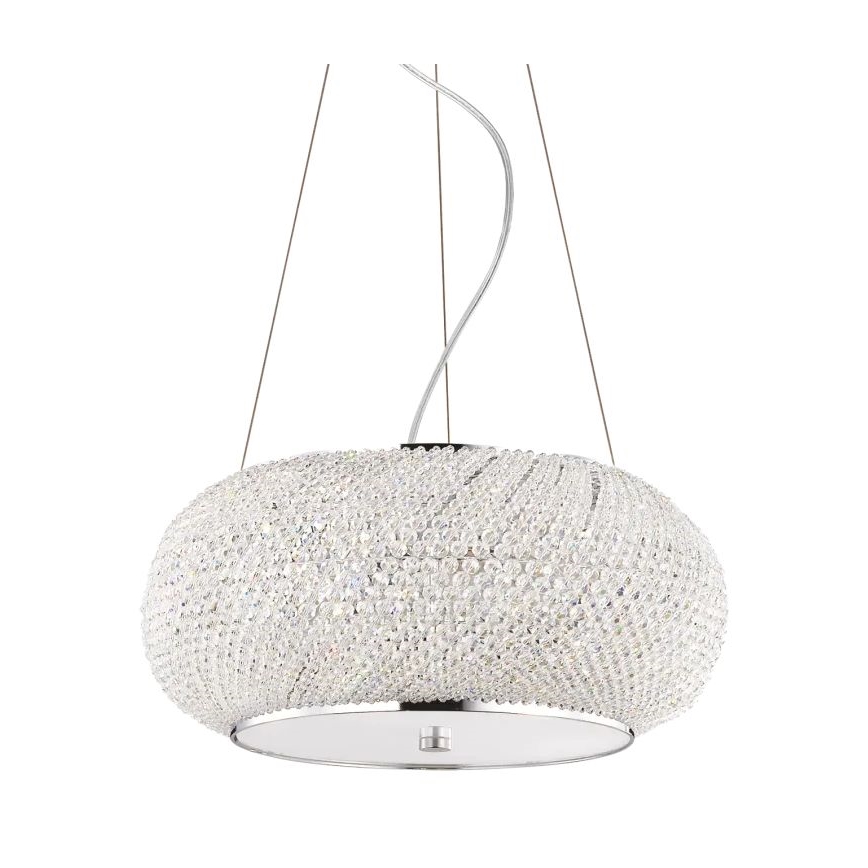 Ideal Lux - Kristallkrona med textilsladd PASHA 6xE14/40W/230V diameter 40 cm skinande krom