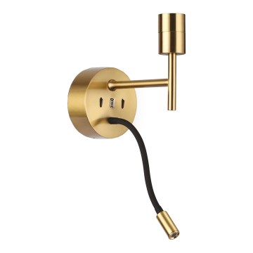 Ideal Lux - LED Flexibel lampa med armatur SET 1xE27/42W + LED/3W/230V CRI 90 USB guld