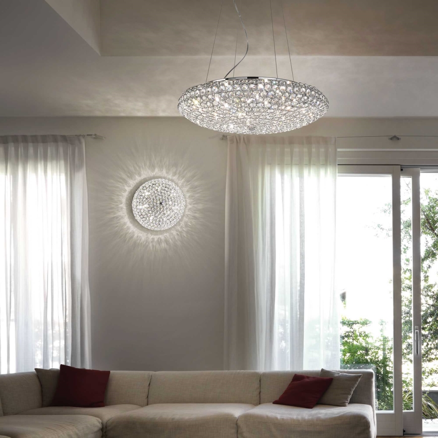 Ideal Lux - LED kristallkrona med textilsladd KING 7xG9/3W/230V diameter 46 cm skinande krom
