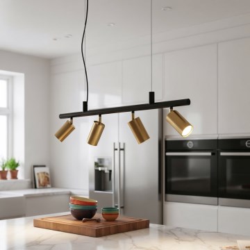 Ideal Lux - LED ljuskrona med textilsladd DYNAMITE 4xGU10/7W/230V CRI 90 svart/mässing