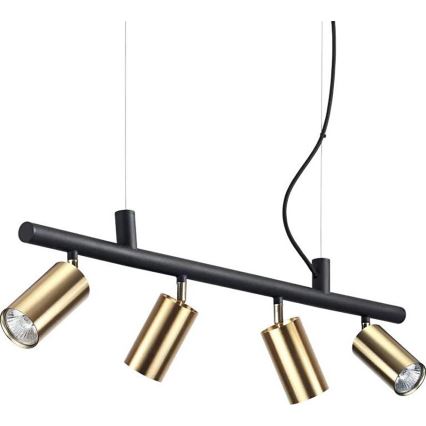Ideal Lux - LED ljuskrona med textilsladd DYNAMITE 4xGU10/7W/230V CRI 90 svart/mässing
