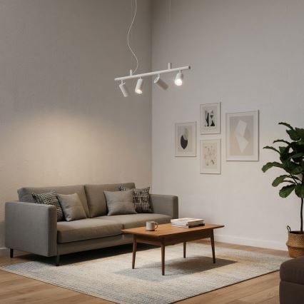 Ideal Lux - LED ljuskrona med textilsladd DYNAMITE 4xGU10/7W/230V CRI 90 vit