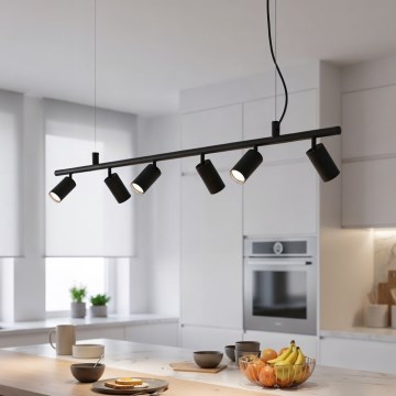 Ideal Lux - LED ljuskrona med textilsladd DYNAMITE 6xGU10/7W/230V CRI 90 svart