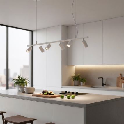 Ideal Lux - LED ljuskrona med textilsladd DYNAMITE 6xGU10/7W/230V CRI 90 vit