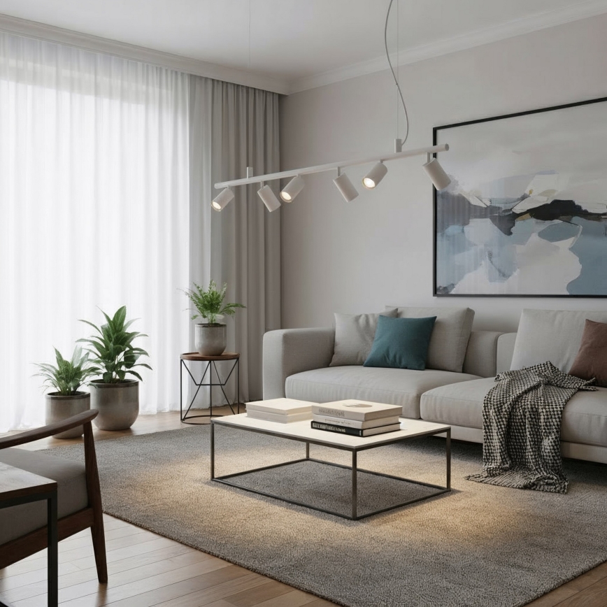 Ideal Lux - LED ljuskrona med textilsladd DYNAMITE 6xGU10/7W/230V CRI 90 vit