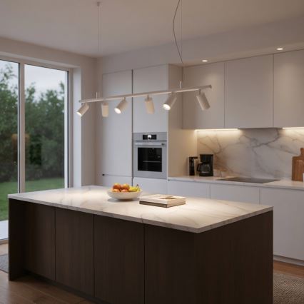 Ideal Lux - LED ljuskrona med textilsladd DYNAMITE 6xGU10/7W/230V CRI 90 vit