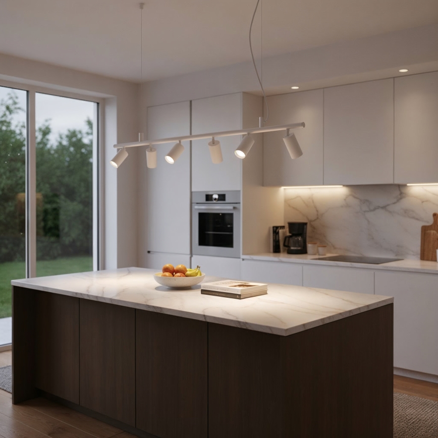 Ideal Lux - LED ljuskrona med textilsladd DYNAMITE 6xGU10/7W/230V CRI 90 vit