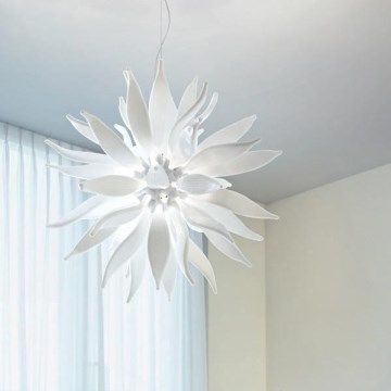 Ideal Lux - LED ljuskrona med textilsladd LEAVES 12xG9/3W/230V diameter 80 cm vit