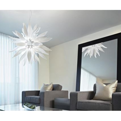 Ideal Lux - LED ljuskrona med textilsladd LEAVES 12xG9/3W/230V diameter 80 cm vit
