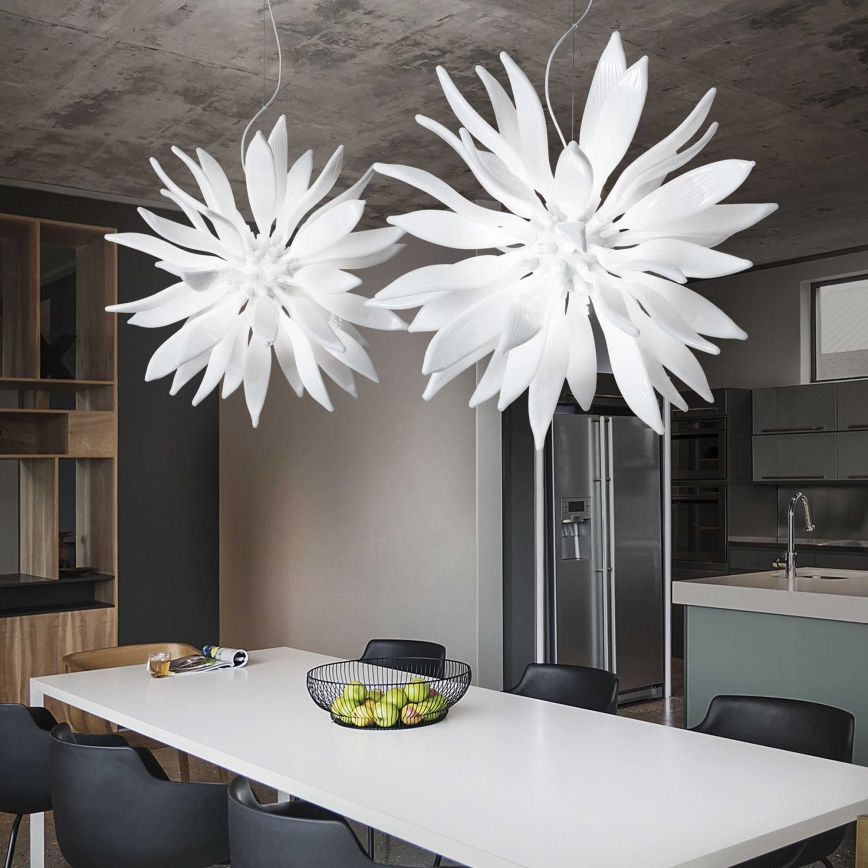 Ideal Lux - LED ljuskrona med textilsladd LEAVES 12xG9/3W/230V diameter 80 cm vit
