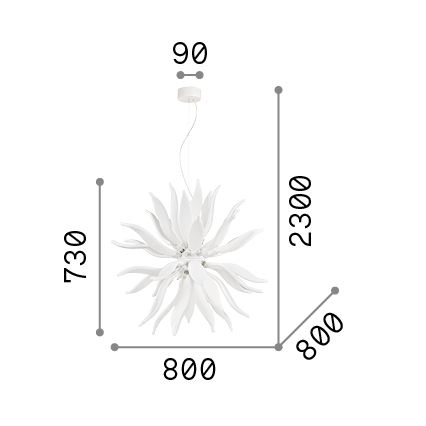 Ideal Lux - LED ljuskrona med textilsladd LEAVES 12xG9/3W/230V diameter 80 cm vit