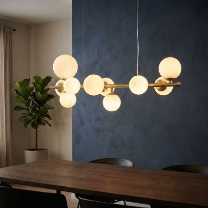 Ideal Lux - LED ljuskrona med textilsladd PERLAGE 10xG9/3W/230V 81 cm guld/vit
