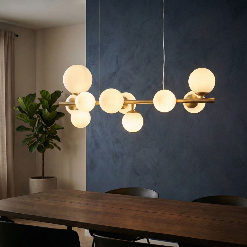 Ideal Lux - LED ljuskrona med textilsladd PERLAGE 10xG9/3W/230V 81 cm guld/vit