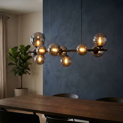 Ideal Lux - LED ljuskrona med textilsladd PERLAGE 10xG9/3W/230V 81 cm svart/rökig