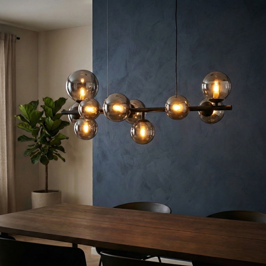 Ideal Lux - LED ljuskrona med textilsladd PERLAGE 10xG9/3W/230V 81 cm svart/rökig