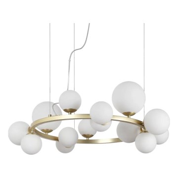 Ideal Lux - LED ljuskrona med textilsladd PERLAGE 14xG9/3W/230V diameter 85 cm guld/vit