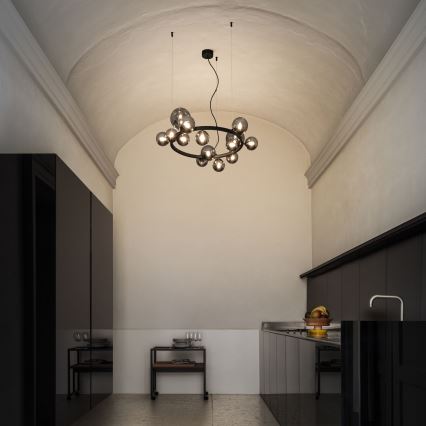 Ideal Lux - LED ljuskrona med textilsladd PERLAGE 14xG9/3W/230V diameter 85 cm svart/rökig