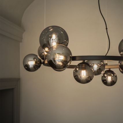 Ideal Lux - LED ljuskrona med textilsladd PERLAGE 14xG9/3W/230V diameter 85 cm svart/rökig