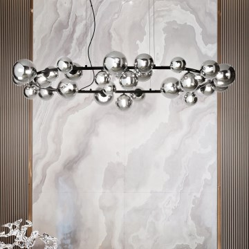 Ideal Lux - LED ljuskrona med textilsladd PERLAGE 30xG9/3W/230V diameter 143 cm svart/rökig