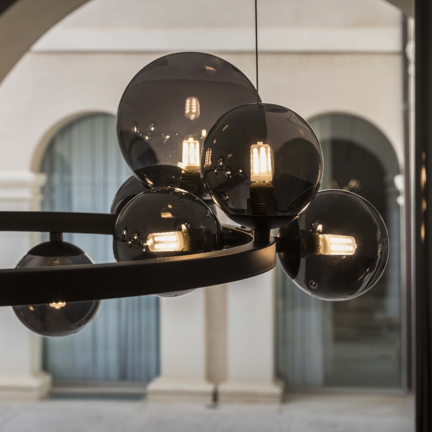 Ideal Lux - LED-ljuskrona med vajerupphängning PERLAGE 25xG9/3W/230V 110 cm svart/röksvart