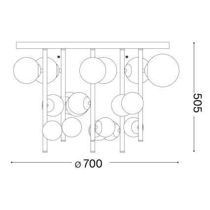 Ideal Lux - PERLAGE LED-ljuskrona på stång, 18 x G9 (3 W), 230 V, Ø 70 cm, svart/röktonad