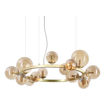 Ideal Lux - LED-ljuskrona på vajer PERLAGE 14xG9/3W/230V Ø 85 cm guld/rökbeige