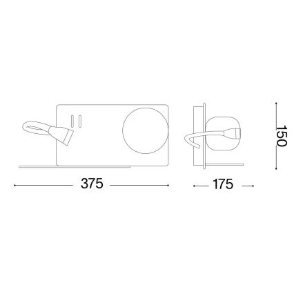 Ideal Lux - LED väggbelysning med en flexible liten lampa BOOK 1xG9/28W + LED/3W/230V USB svart