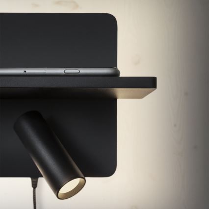 Ideal Lux - LED väggspotlight PIANO LED/11,5W/230V USB svart