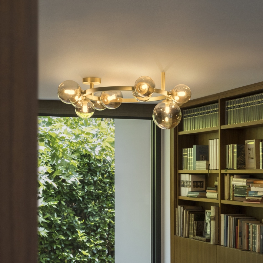 Ideal Lux - LED-ytmonterad taklampa PERLAGE 10xG9/3W/230V Ø 70 cm guldfärgad/rökbeige
