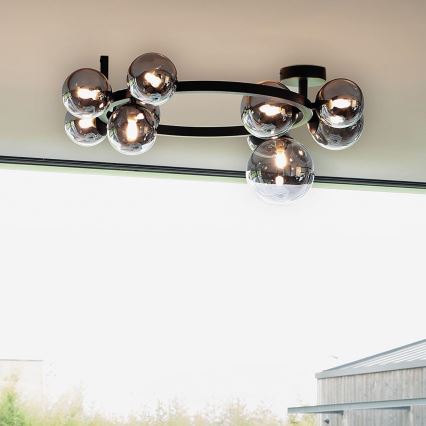 Ideal Lux - LED ytmonterad ljuskrona PERLAGE 10xG9/3W/230V Ø 70 cm svart/rökfärgad