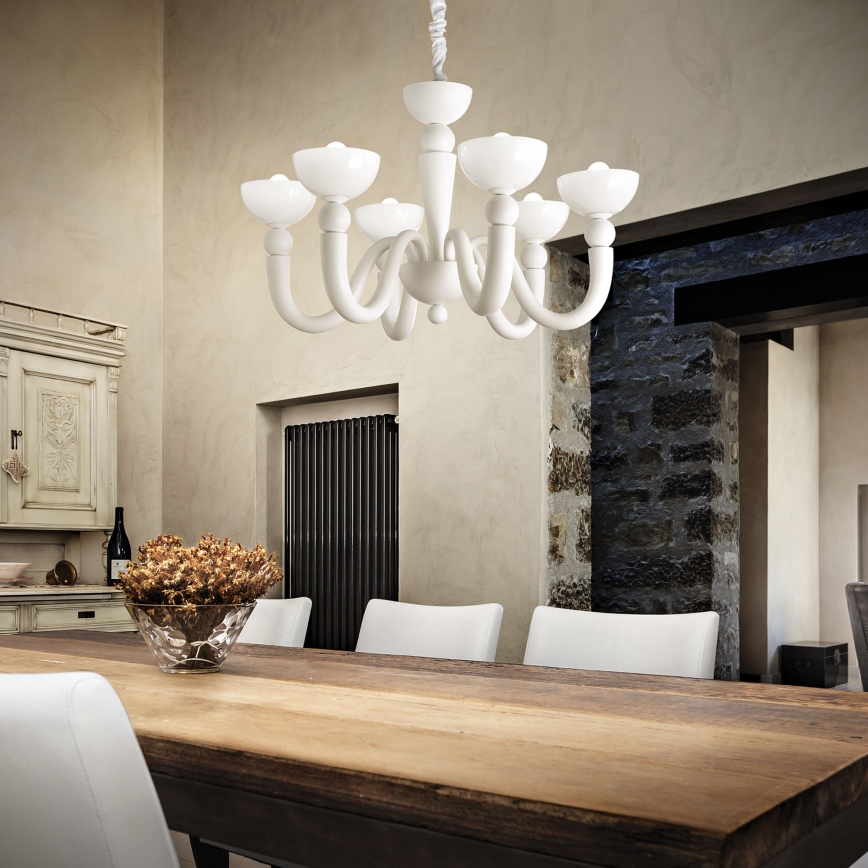 Ideal Lux - Ljuskrona med kedja BON BON 8xE14/28W/230V Ø 95,5 cm vit