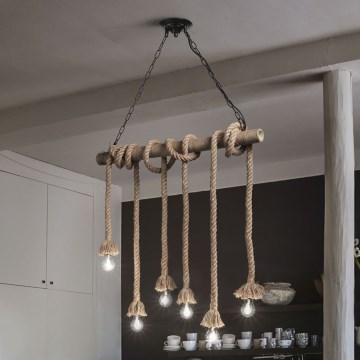 Ideal Lux - Ljuskrona med textilsladd CANAPA 6xE27/15W/230V brun