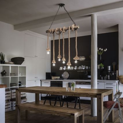 Ideal Lux - Ljuskrona med textilsladd CANAPA 6xE27/15W/230V brun