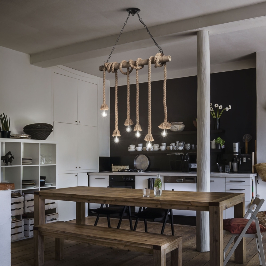 Ideal Lux - Ljuskrona med textilsladd CANAPA 6xE27/15W/230V brun