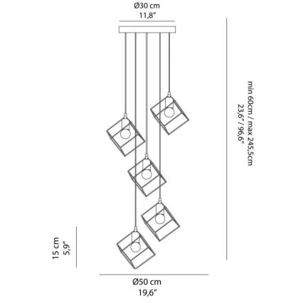 Ideal Lux - Ljuskrona med textilsladd ICE 5xE27/60W/230V diameter 50 cm svart