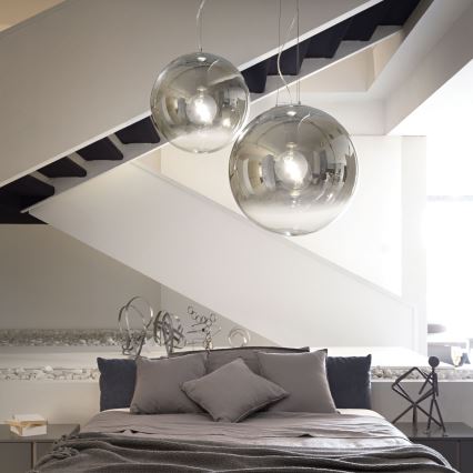 Ideal Lux - Ljuskrona med textilsladd MAPA 1xE27/42W/230V diameter 40 cm grå/rökig