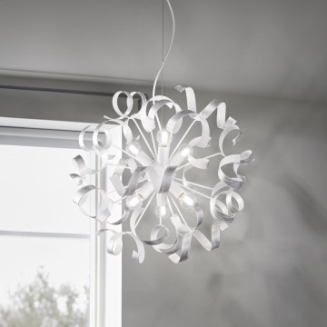 Ideal Lux - Ljuskrona med textilsladd VORTEX 6xE14/40W/230V diameter 53 cm silver/patina