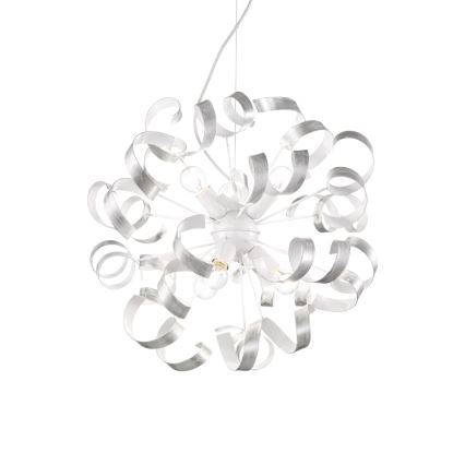 Ideal Lux - Ljuskrona med textilsladd VORTEX 6xE14/40W/230V diameter 53 cm silver/patina