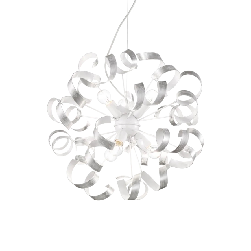Ideal Lux - Ljuskrona med textilsladd VORTEX 6xE14/40W/230V diameter 53 cm silver/patina