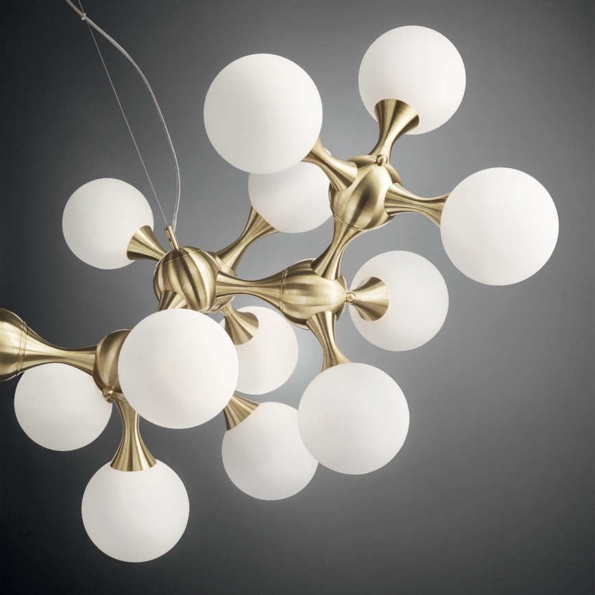 Ideal Lux - Ljuskrona med vajer NODI 15xE14/28W/230V Ø 105 cm mässing/vit