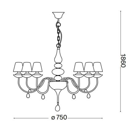Ideal Lux - Ljuskrona på kedja BLANCHE 6xE14/4W/230V diameter 75 cm svart