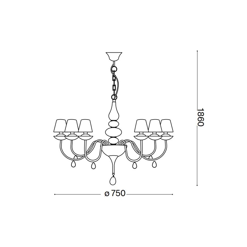 Ideal Lux - Ljuskrona på kedja BLANCHE 6xE14/4W/230V diameter 75 cm svart
