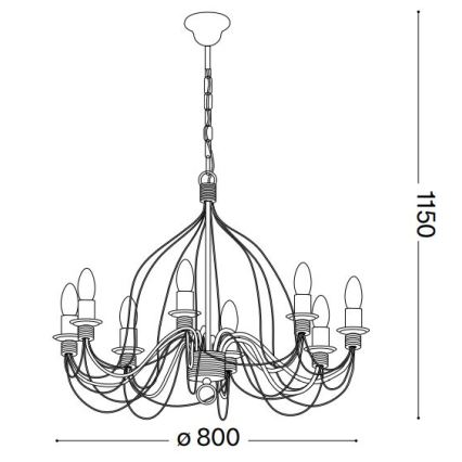 Ideal Lux - Ljuskrona på kedja CORTE 8xE14/40W/230V diameter 80 cm koppar