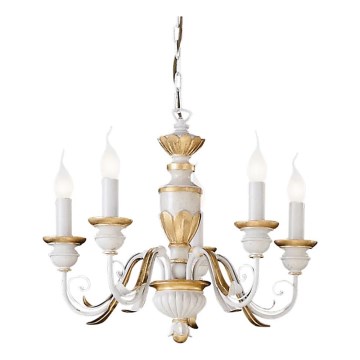 Ideal Lux - Ljuskrona på kedja FIRENZE 5xE14/40W/230V diameter 55 cm vit/guld