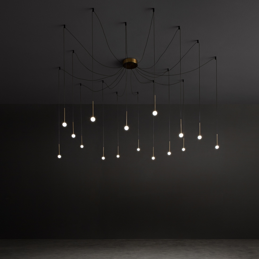 Ideal Lux - LUCCIOLA LED-pendellampa på vajer 16xLED/16W/230V CRI 90 spindeldesign, mässing