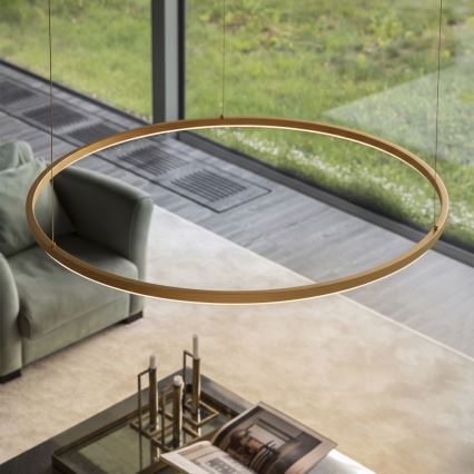Ideal Lux - LED-pendellampa ORACLE SLIM med vajerupphängning, 29 W, 230 V, 3000 K, CRI 90, Ø 50 cm, guld