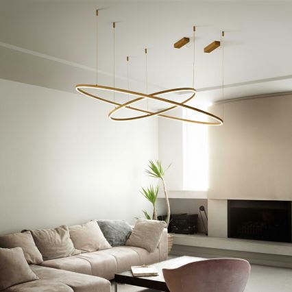 Ideal Lux - LED-pendellampa ORACLE SLIM med vajerupphängning, 29 W, 230 V, 3000 K, CRI 90, Ø 50 cm, guld