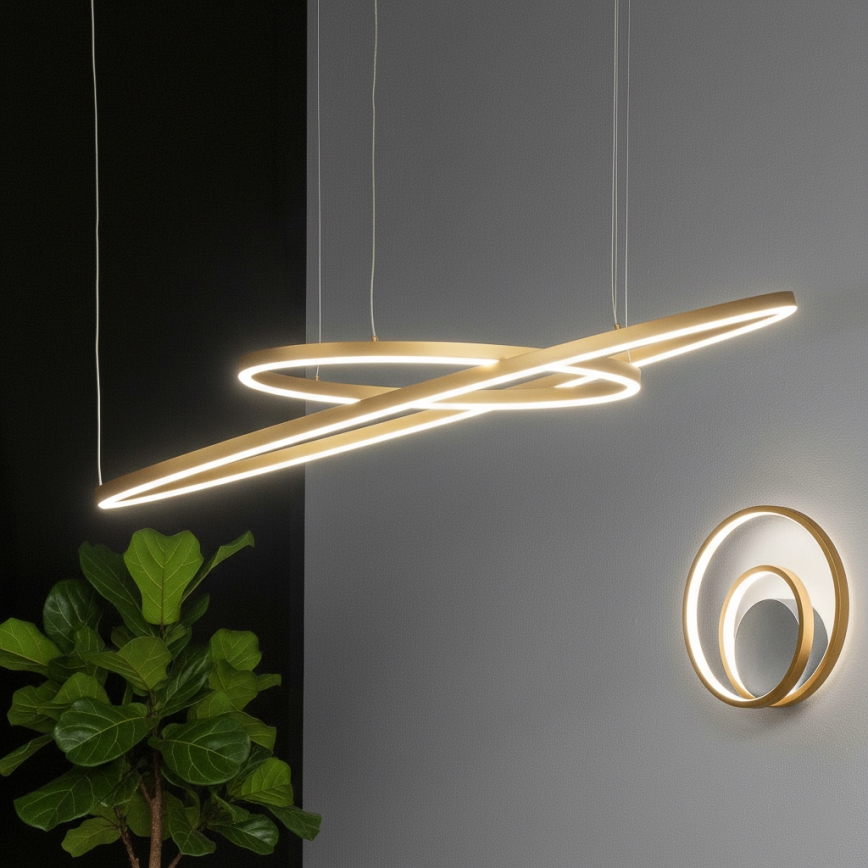 Ideal Lux - LED-pendellampa ORACLE SLIM med vajerupphängning, 29 W, 230 V, 3000 K, CRI 90, Ø 50 cm, guld