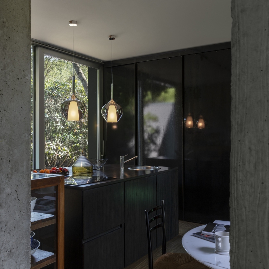 Ideal Lux - Pendellampa med kabel KALIQUE 1xE27/42W/230V Ø 18 cm rökfärgad svart